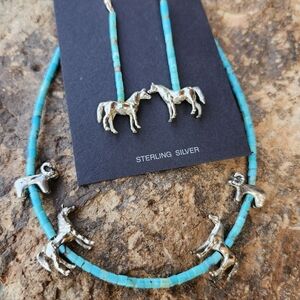 Sterling Silver Turquoise Heishe Necklace SET